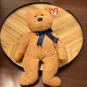 Ty Plush Brown Teddy Bear with Navy Bow